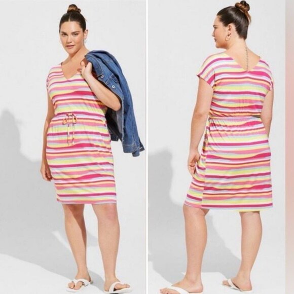 torrid Dresses & Skirts - Torrid striped supersoft mini dolman sleeve dress waist tie coverup 2 2XL